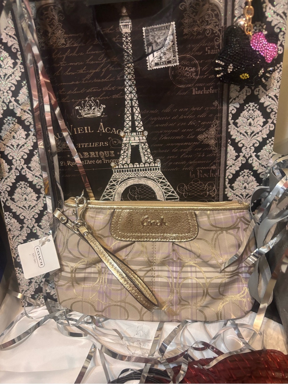 Coach Metallic Gold and Lilac Signature Wristlet